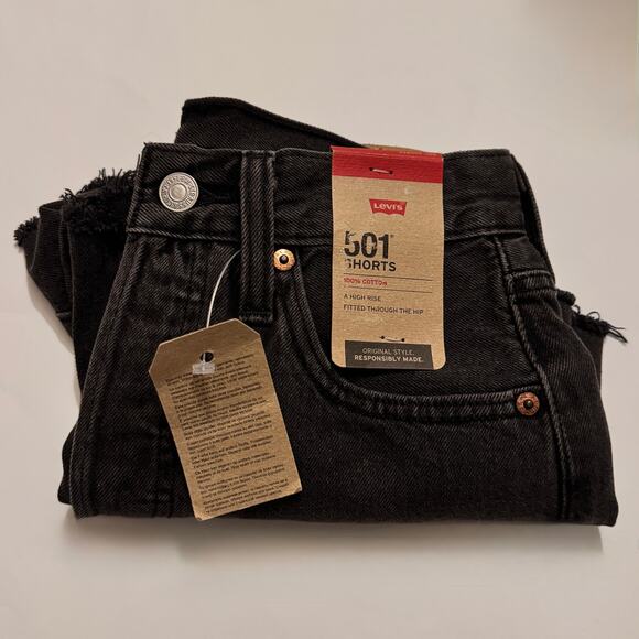 NEW Levi's Jean Shorts High Waisted 501 black denim cut off 24 NWT! - Picture 10 of 10